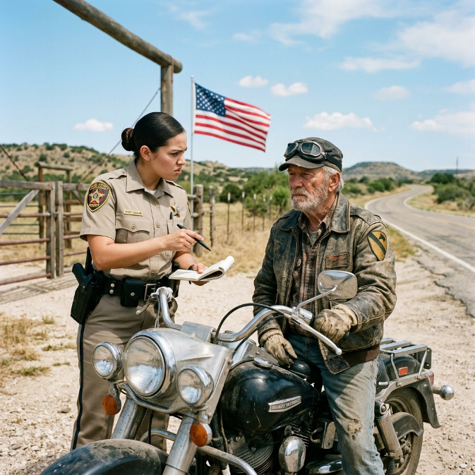 The Arrogant Officer Thought She Caught An Easy Target. She Didn’t Notice The Classified Insignia On The 81-Year-Old Biker’s Leather Jacket