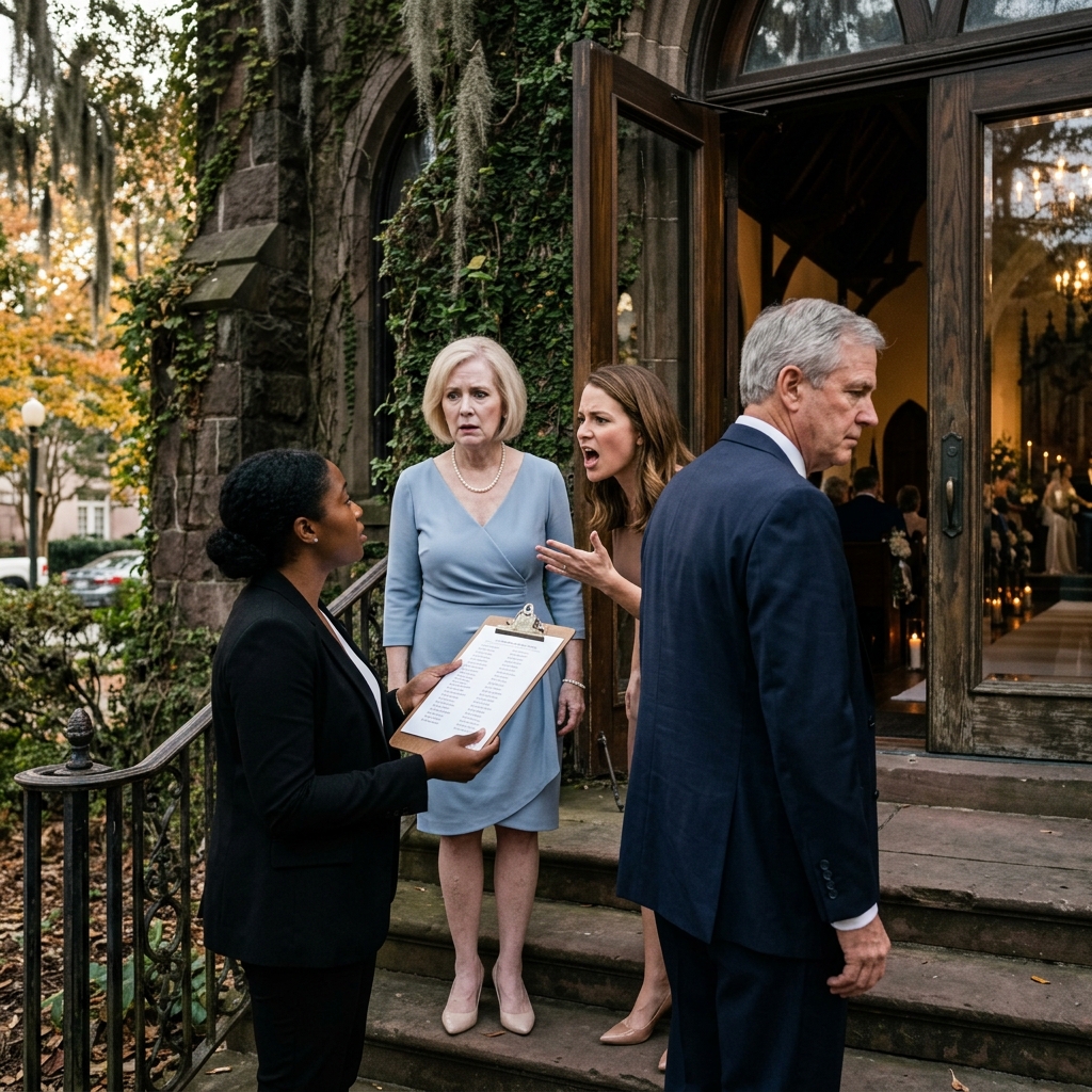 I watched my own mother tell me my wedding mattered less than my sister’s housewarming party, and I didn’t raise my voice. I didn’t cry. I simply removed every Henderson from the guest list before sunrise the next morning. When they arrived at the chapel in Savannah, dressed and expectant, a soft-spoken coordinator with a clipboard told them something no one in my family had ever heard before. “I’m sorry. You’re not on today’s list.” The doors closed, and my father watched through the glass as a stranger walked me toward the altar.