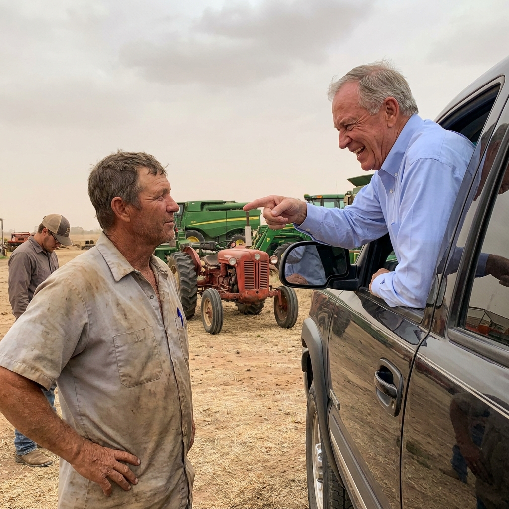 I watched my wealthiest neighbor stop his truck just to mock my family’s farm, loudly claiming I was going broke because I traded my massive green tractors for smaller red ones.