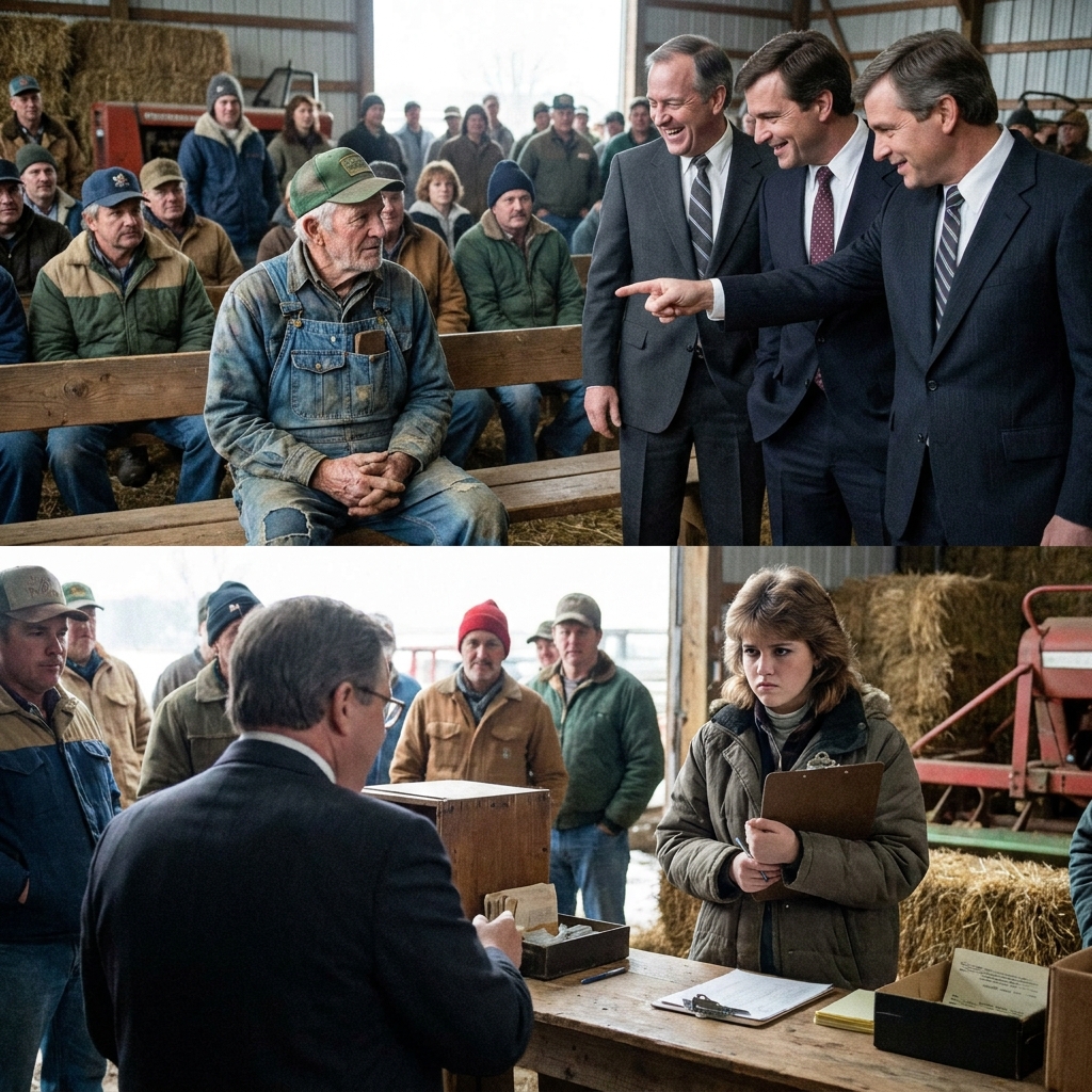 I watched a group of wealthy equipment dealers mock an elderly farmer’s rusty truck during the biggest liquidation auction in state history. He didn’t defend himself or say a single word to the men laughing at his peeling boots