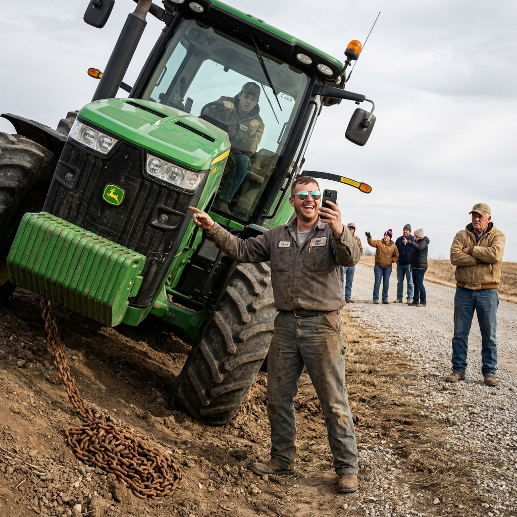 I sat trapped inside a dead $286,000 tractor while our wealthiest neighbor filmed my humiliation for his followers, laughing with the crowd about our family’s impending bankruptcy.