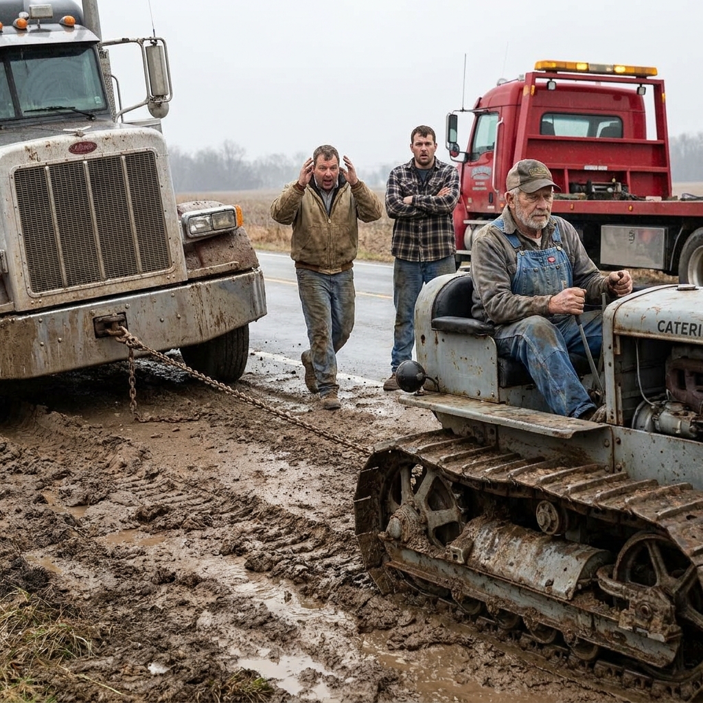 I watched a twenty-five-year-old tow crewman mock the seventy-one-year-old farmer who showed up in a patched barn coat to save my sinking semi.
