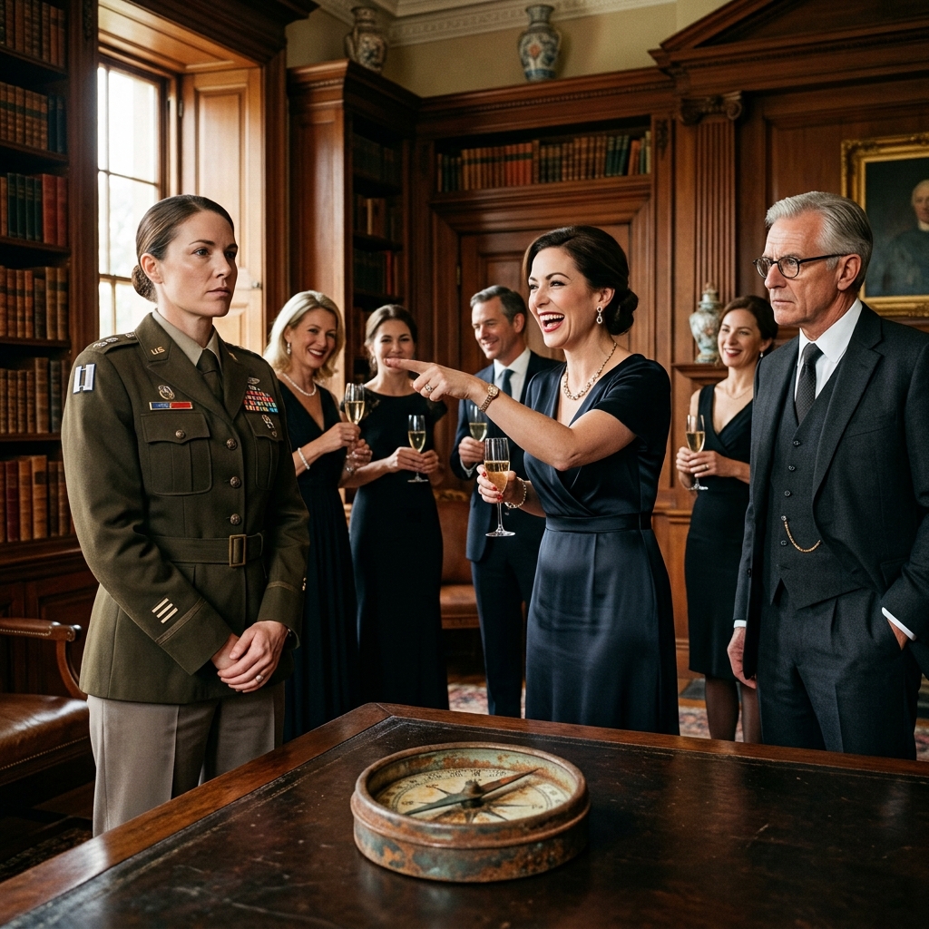 My sister called me a government parasite in front of 150 guests, holding up the $7 million estate she just inherited while pointing at my Army dress uniform. I folded my hands and kept quiet. Tucked safely inside my jacket pocket was the encrypted drive my late grandfather’s brass compass had just unlocked. In less than two minutes, the ballroom doors would swing open and a United States Army Colonel would walk straight past her. Would she still be laughing when the screens went black?