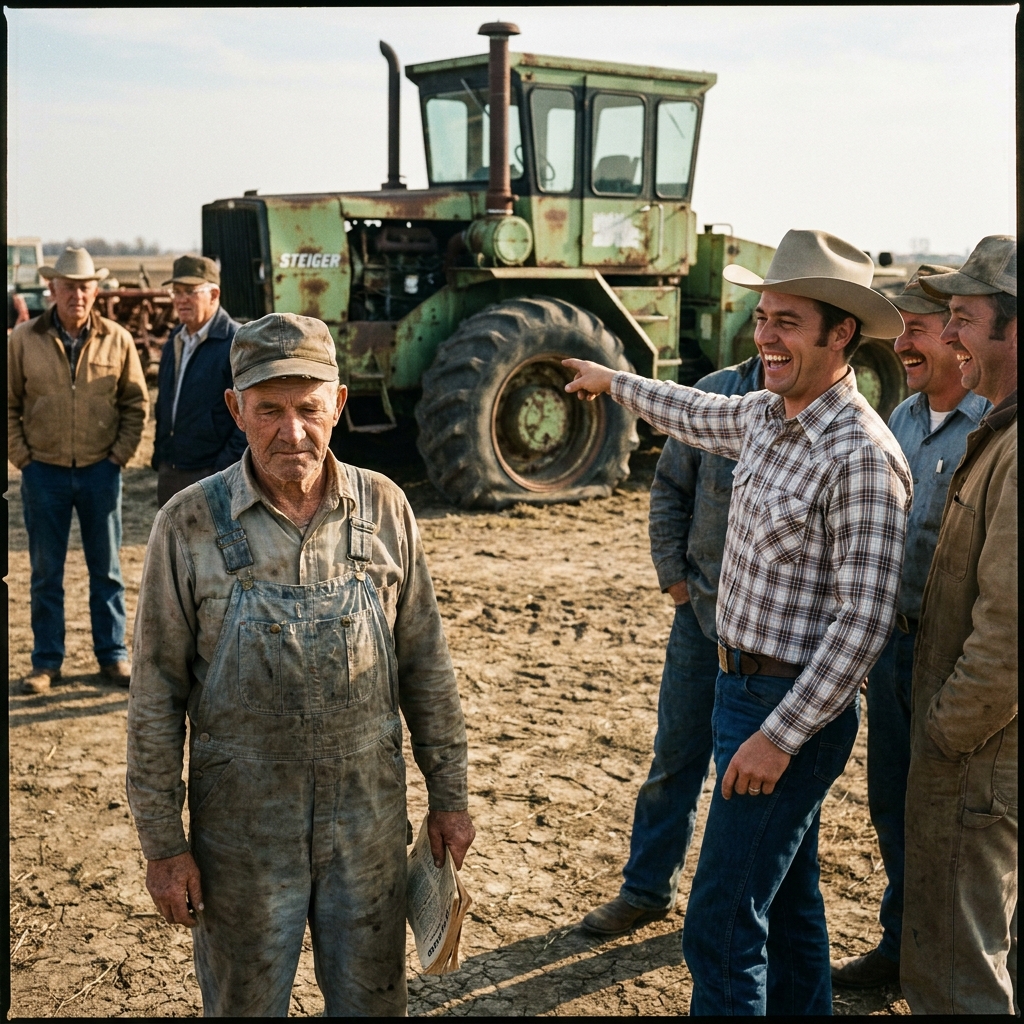 I listened as the aggressive young farmer mocked my patched-up clothes and called my $600 tractor a “monument to failure” in front of the entire county.
