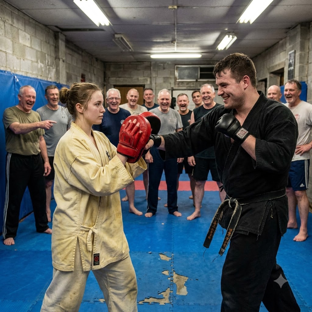 I stood in an oversized uniform while a 200-pound black belt mocked my size and used me for full-contact target practice in front of the entire gym.