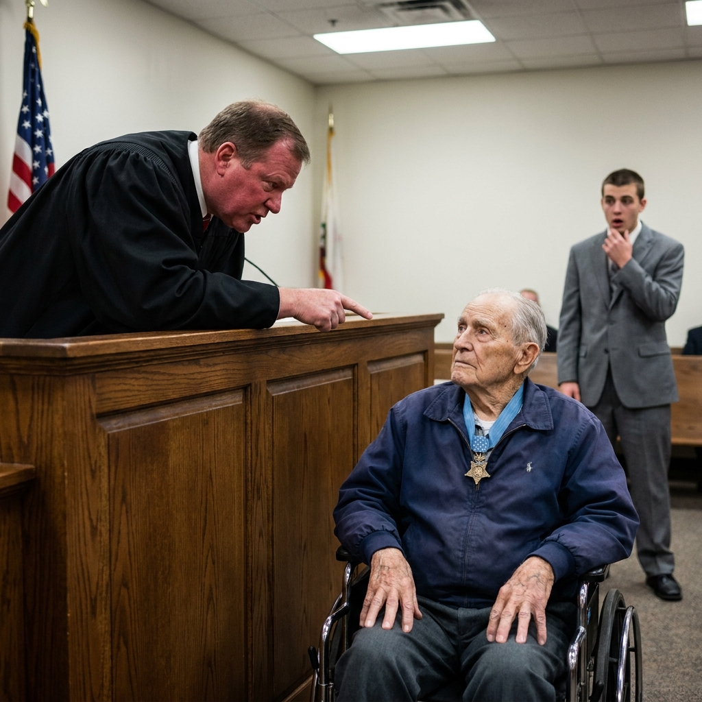 I sat in the back row of Courtroom 3B and watched an arrogant judge order an 87-year-old man in a wheelchair to take off the blue-ribboned medal around his neck.