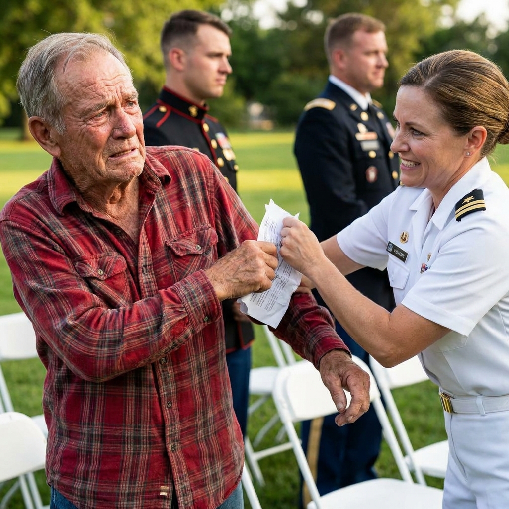 A commander grabbed my injured arm to throw me out of my grandson’s graduation. I let the flannel slip back to reveal one faded tattoo. Our four-star Admiral stopped speaking.
