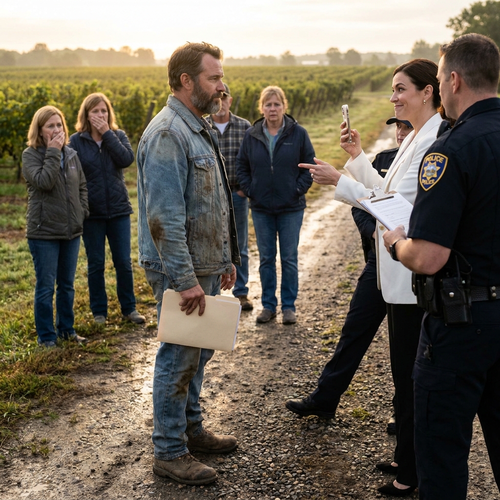 I watched the wealthy HOA president live-stream my public humiliation as two police cars pulled into my wife’s vineyard before sunrise. She smiled at her camera, loudly promising her followers that our property was finally being seized.