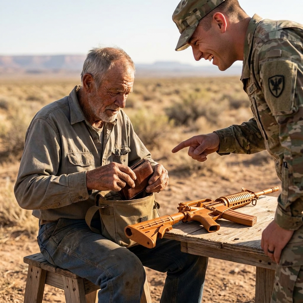 The young Marine laughed at an 82-year-old man’s bright orange rifle. The old-timer opened his worn leather wallet without raising his voice.