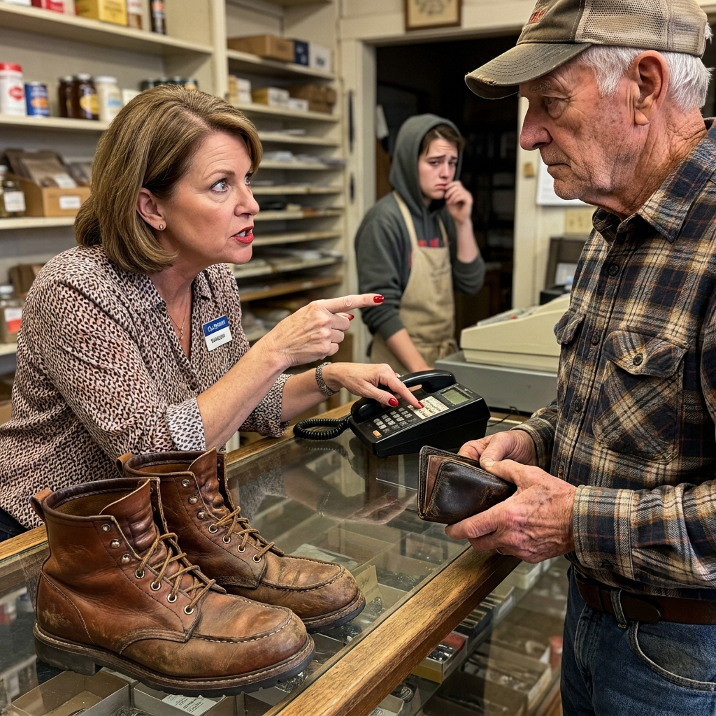 The manager laughed at the 80-year-old’s frayed flannel and told him to leave the armory. He quietly set a bloodstained leather wallet on the glass counter.