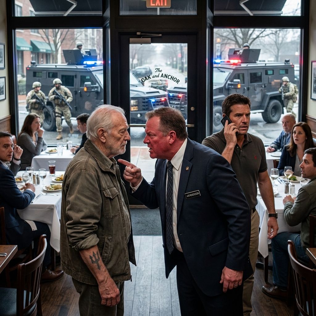 I sat in a crowded restaurant while a waitress loudly mocked a quiet elderly man, pointing at his jagged arm scars and laughing that he “must have lost.”