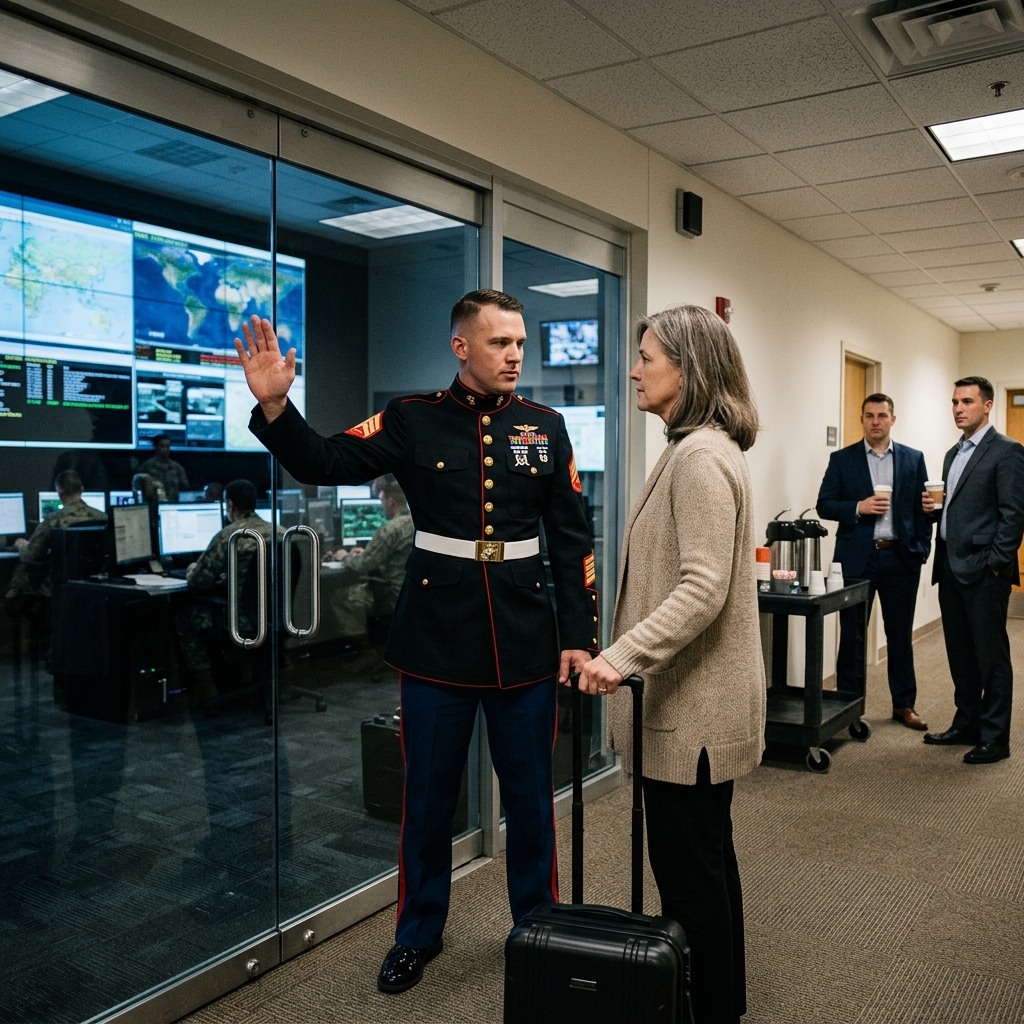 A Marine Waved a Woman Off the CENTCOM Ops Floor and Told Her She Wasn’t on His Roster — But Her Protective Detail Was Already Inside the Room