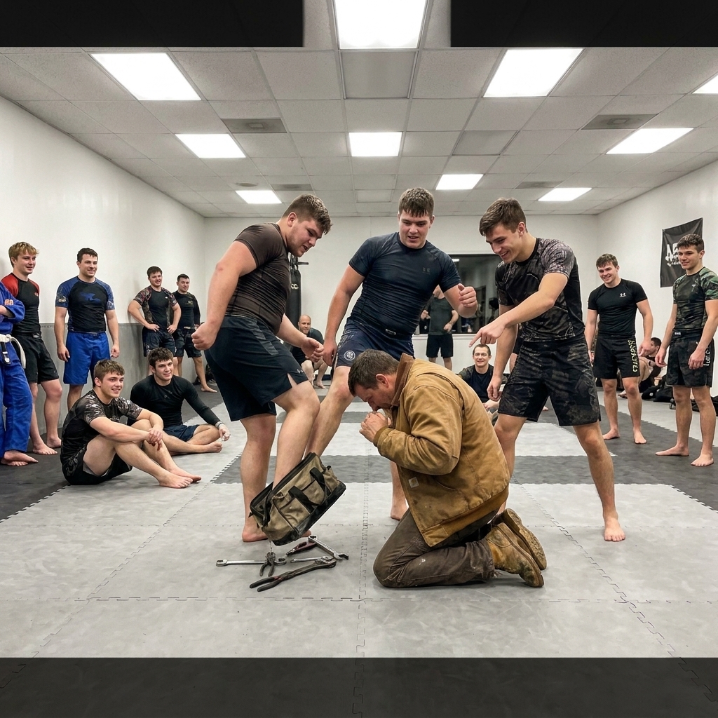 I was fixing the dojo’s heater at 9:30 PM when three arrogant black belts decided to use me for target practice.