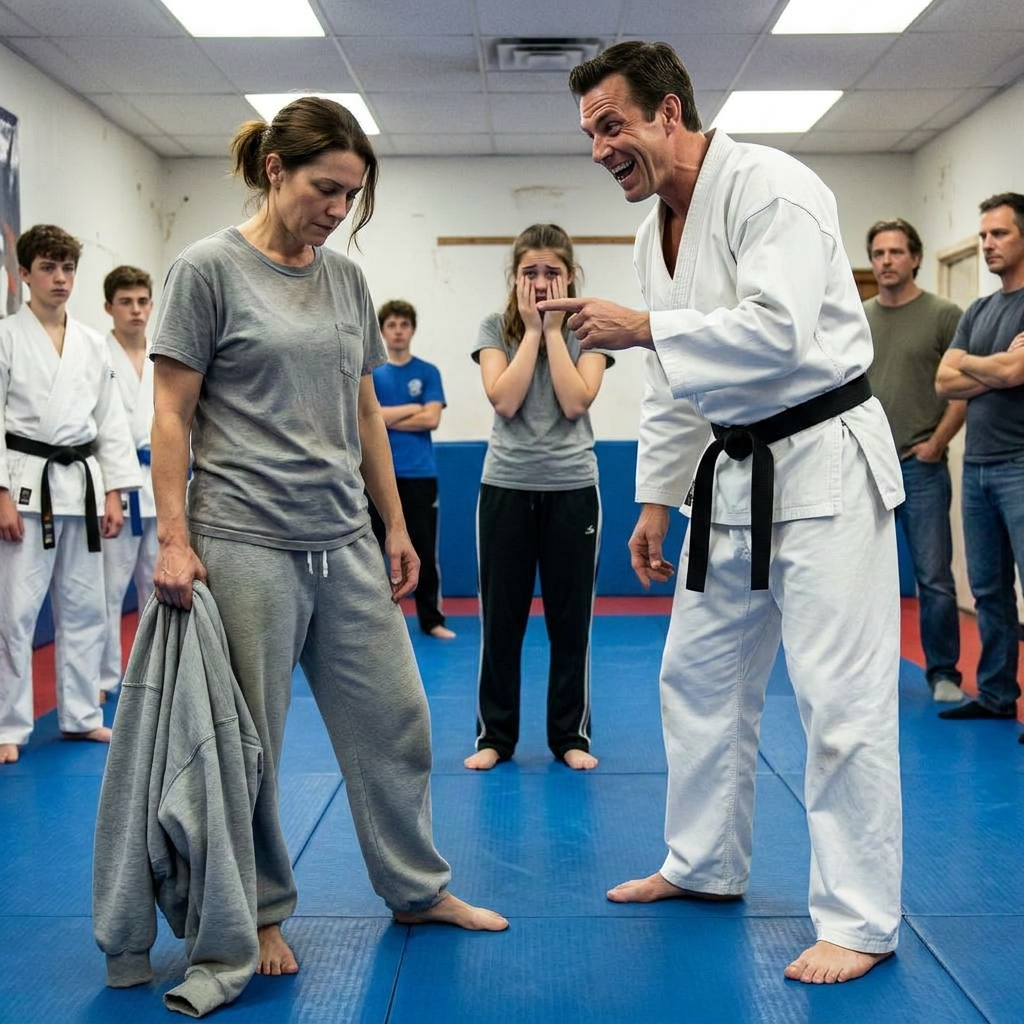I watched the arrogant martial arts instructor mock my oversized clothes in front of my daughter’s entire class, calling me a suburban mom who needed a lesson in humility.