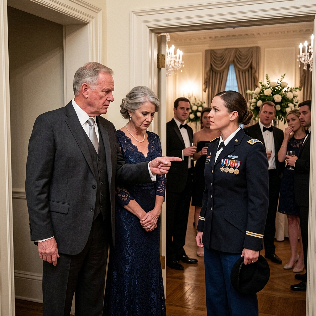 My family called my dress blues an embarrassment and ordered me to change before the wedding guests arrived. I left their designer dress on the chair.