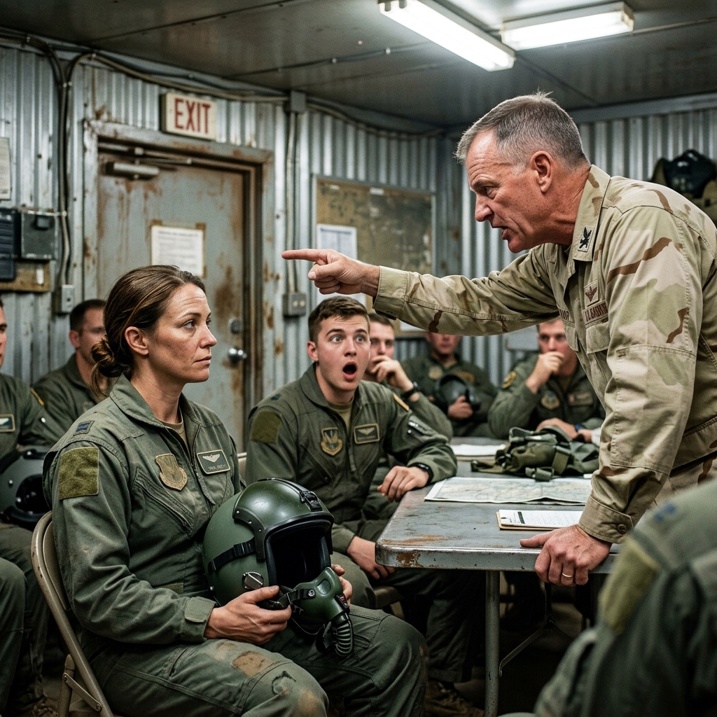 A newly deployed Colonel humiliated me in front of twenty combat pilots, announcing he refused to let a woman fly his extraction. I kept my jaw tight, picked up my dark green flight helmet, and walked away without a single argument. Three hours later, a massive sandstorm grounded our fleet while his unit was being overrun—and he began broadcasting his final goodbyes over the radio, unaware of whose rotors were already spinning.