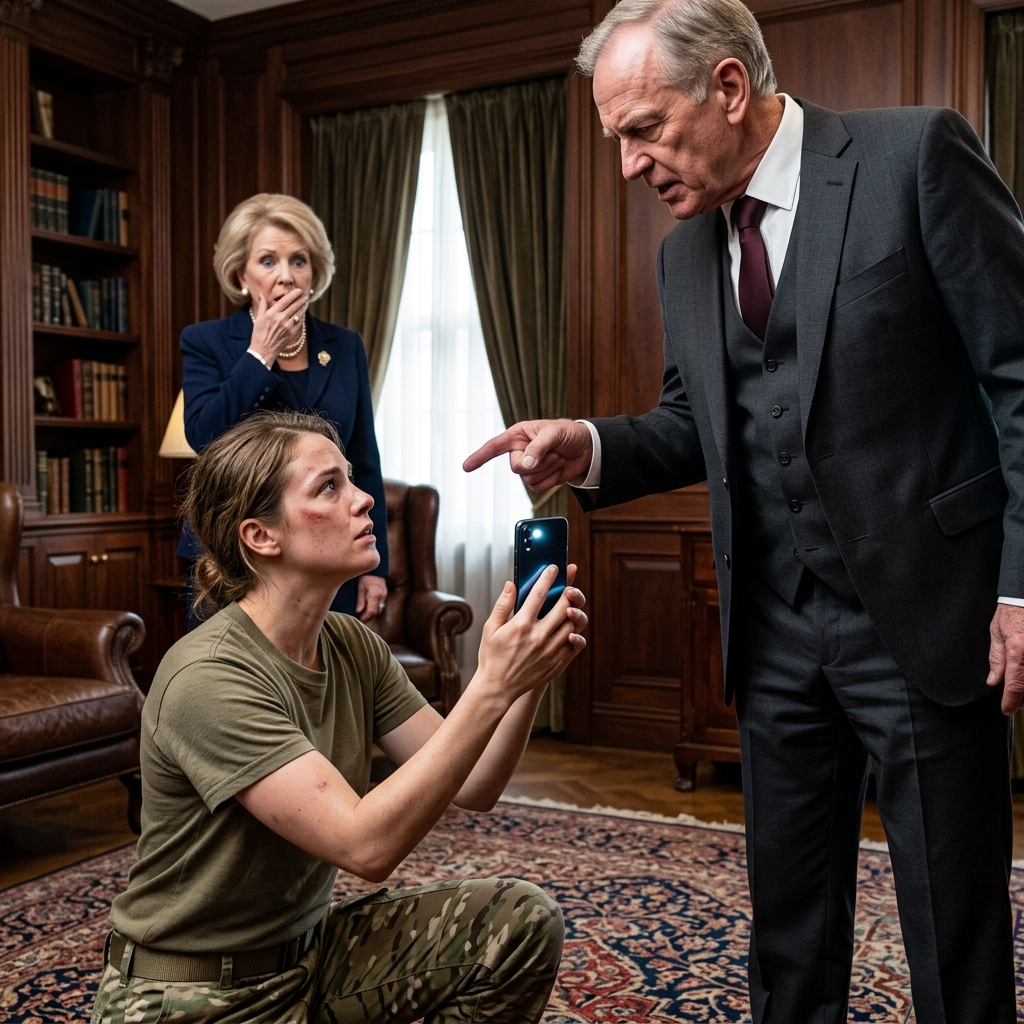 My corrupt family forced me to hide my bruised face and play the broken veteran for the cameras. The military police officer locked eyes with me the exact second the massive digital screen went black.