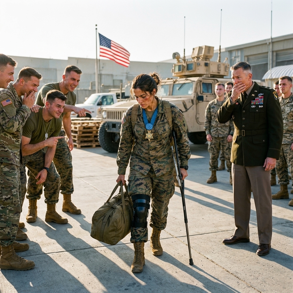 They Laughed at Her Limp and Mocked the Medal on Her Chest — But the Colonel at the End of the Tarmac Had Just Seen Her Face