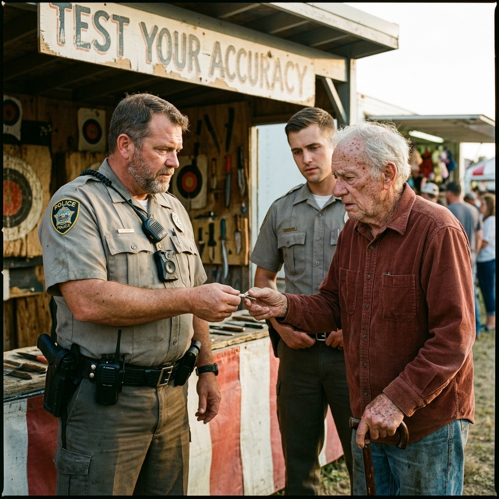 THE YOUNG OFFICER LAUGHED AT MY PATCHED RED JACKET AND TOLD THE CROWD I COULDN’T LIFT A KNIFE. I LAID A TWENTY ON THE COUNTER AND WRAPPED MY FINGERS AROUND THE HANDLE.
