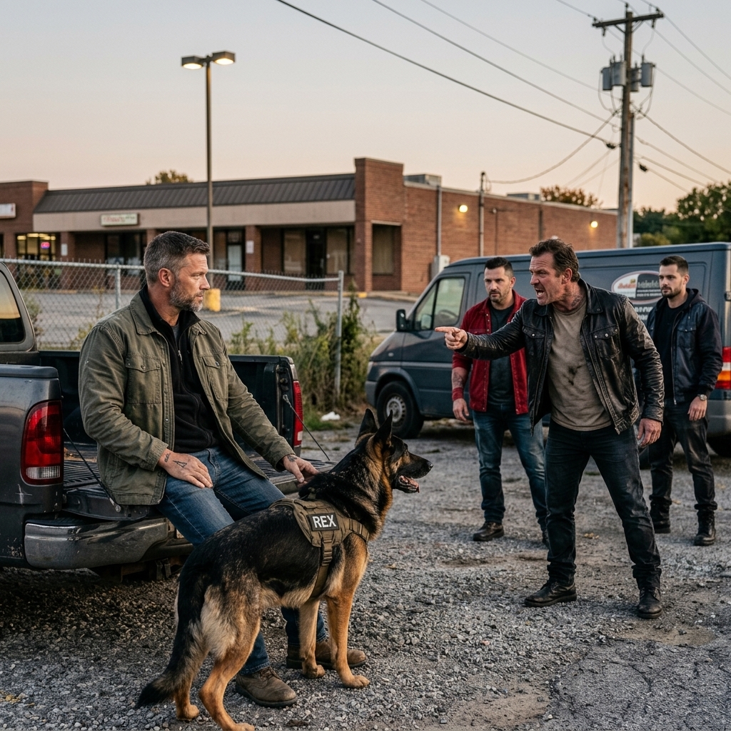 The armed robber laughed at my quiet German Shepherd and demanded I empty my pockets. I stayed perfectly still on the truck hood.