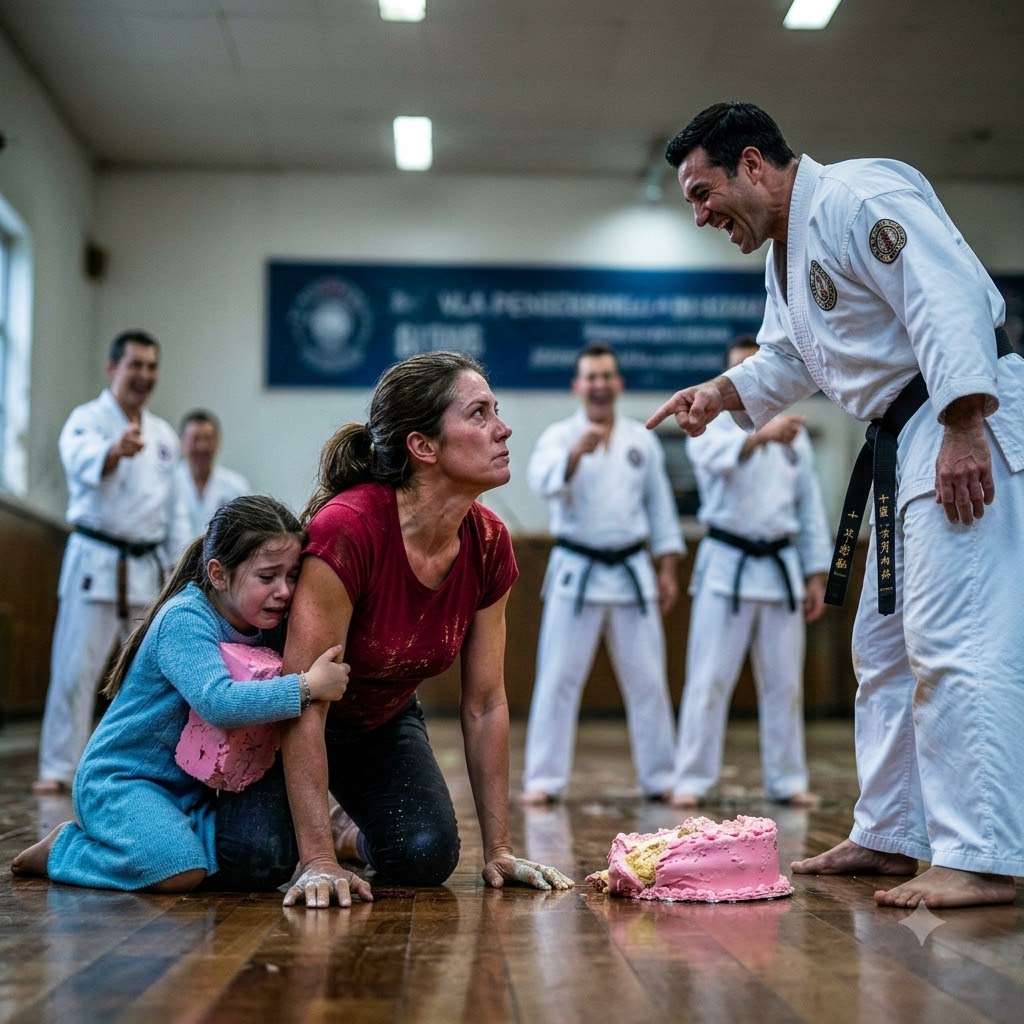 When an undefeated MMA black belt shoved me into my daughter’s birthday cakes, his entourage watched with pitying amusement. He looked at my stained canvas jacket, sneered that I was just a tired housewife, and commanded me to leave a space built for actual athletes. I sat silently in the ruined icing. But three nights later, when he tried that exact same shove in a freezing alley, he had no idea he was trying to move a woman who had spent twelve years deadlifting industrial steel.