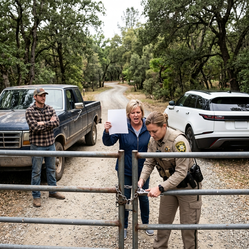 HOA Karen Claimed My 1968 Gravel Road as Her Property — Then Watched Deputies Dismantle Her Metal Gate