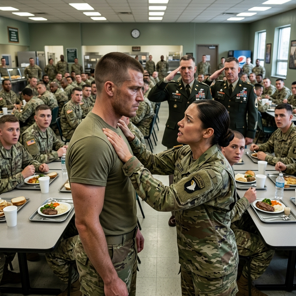 The arrogant Corporal thought he was bullying a paper pusher until the hidden command trident fell from her collar.