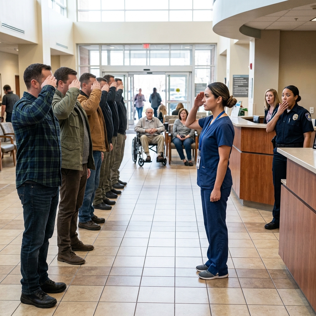 He Said Someone With Her Background Didn’t Belong in Patient Care — Then Eight Tactical Figures Stood at Attention in the Hospital Lobby