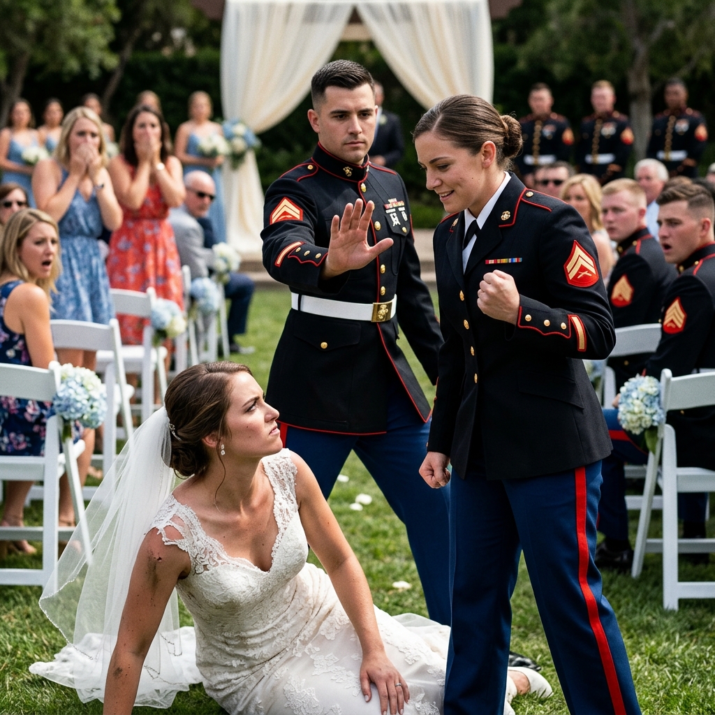 My sister punched me in the face at my wedding altar in front of 200 guests, splitting my lip and spraying blood across my white dress. My husband stepped forward and spoke four words that ended her career.