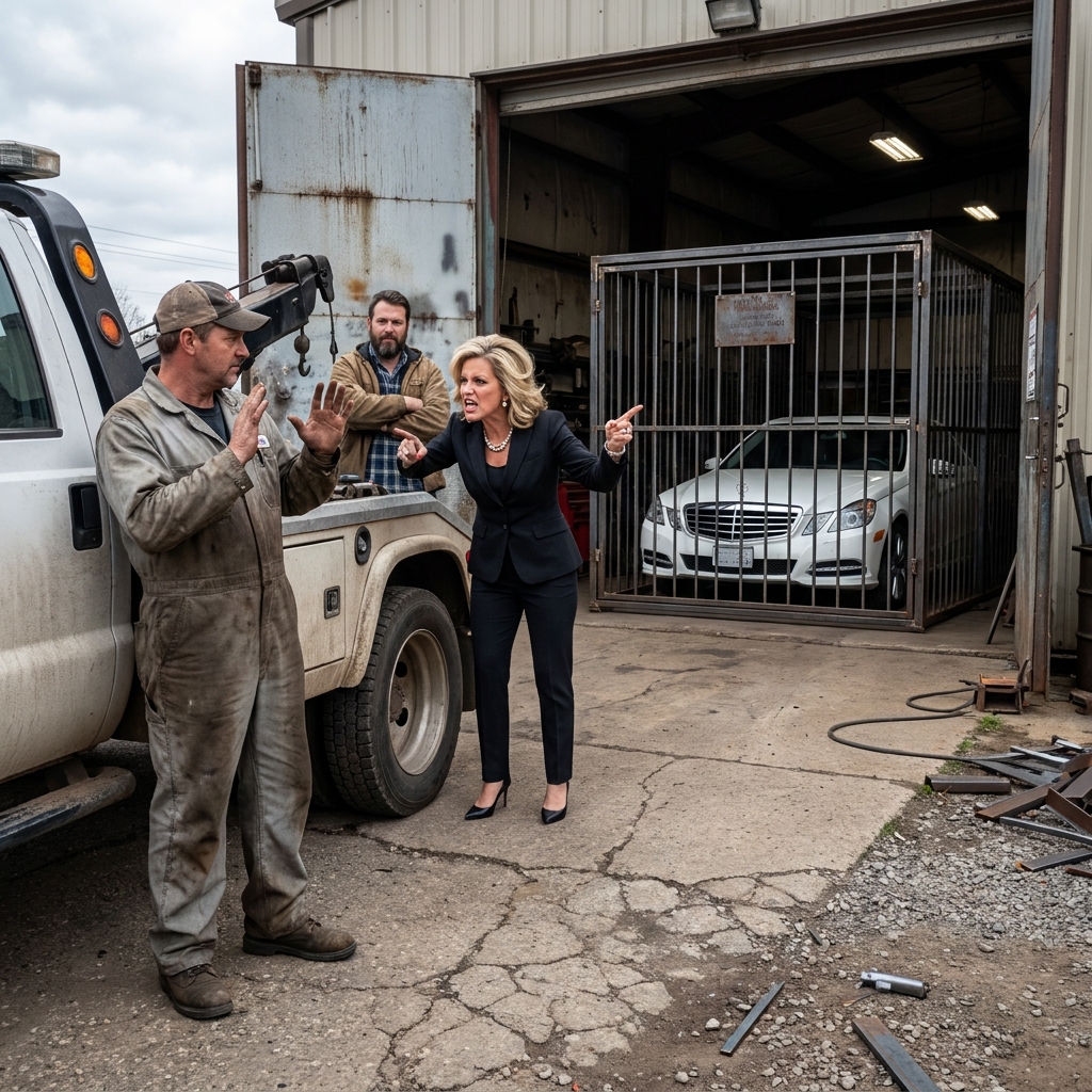 I watched the HOA president drive her white Mercedes straight into my private workshop and shatter the last thing my late son ever built. I didn’t say a single word.
