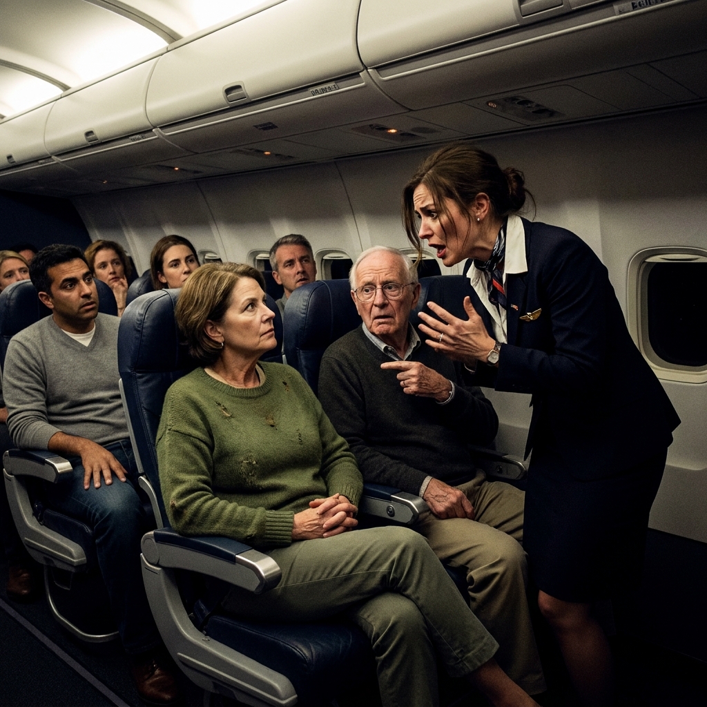 I watched the panicked flight attendant beg our section for anyone with military experience, completely ignoring me in my worn green sweater.