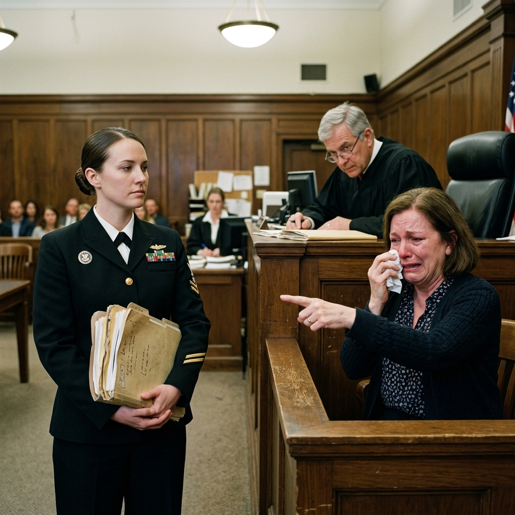 My father pointed at my Navy uniform and called it a Halloween costume in open court. I slid twelve years of bank records across the table.