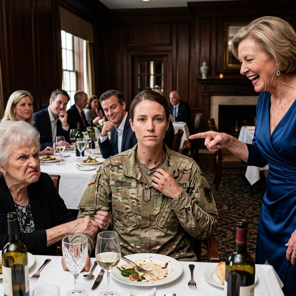 My mother mocked my plain clothes and told 23 elite guests my military career was a pathetic lie. I held my grandfather’s rusted dog tag as a four-star general walked into the dining room.