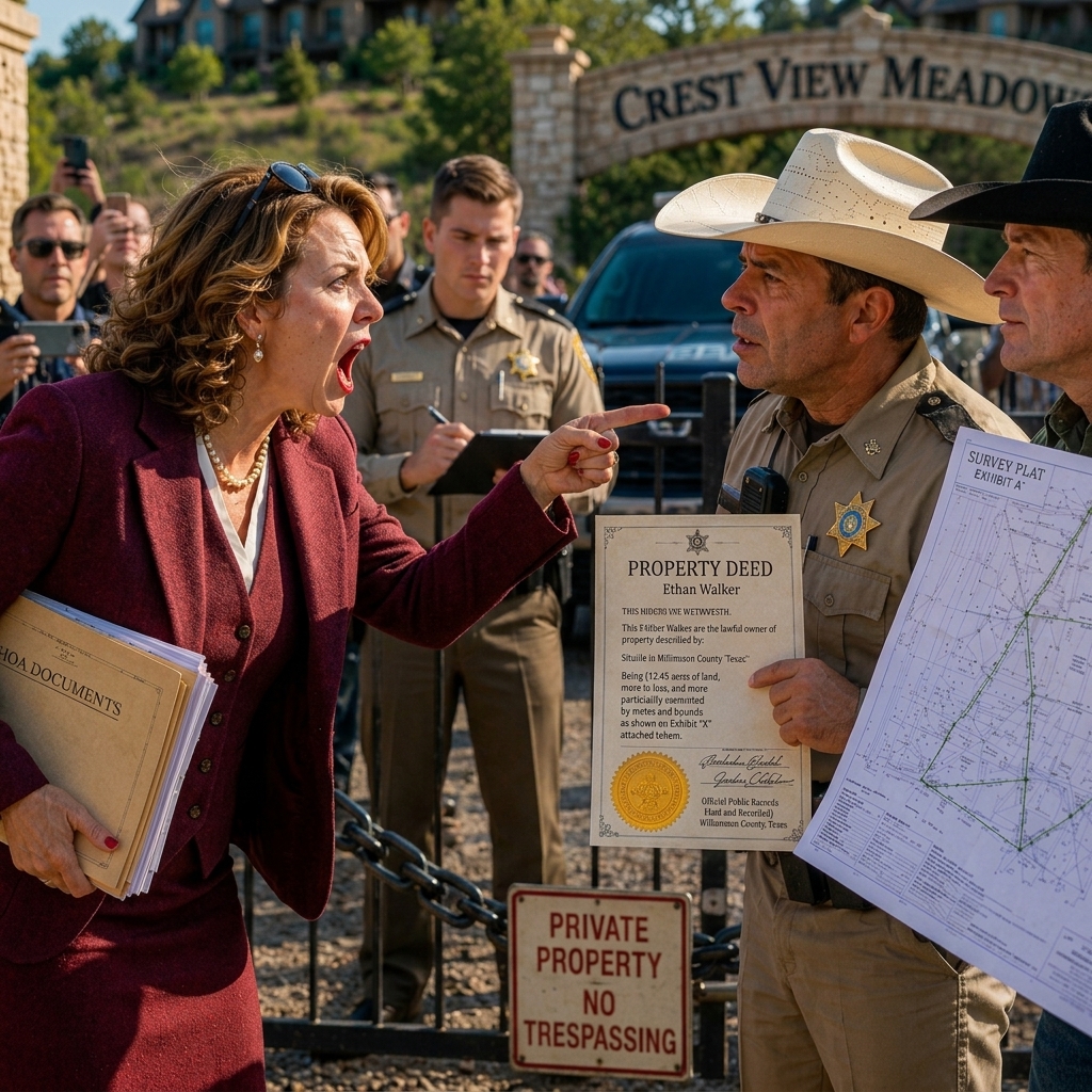 HOA Karen Ordered Deputies to Cut My Heavy Chain — Then Discovered the HOA Maps Stopped 20 Feet Short of My Land