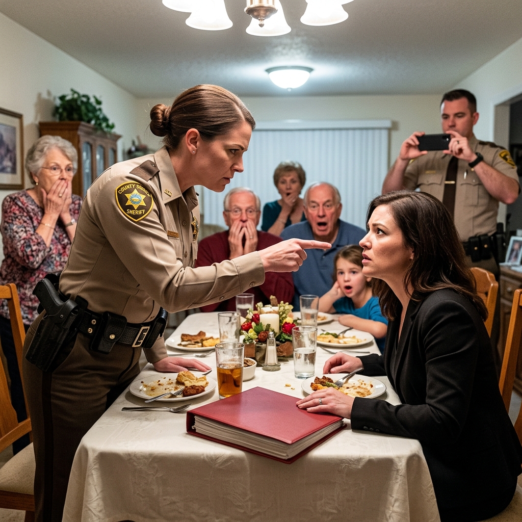She silently triggered a CLASSIFIED distress signal — right when the Sheriff publicly HANDCUFFED her for STOLEN VALOR at family dinner.