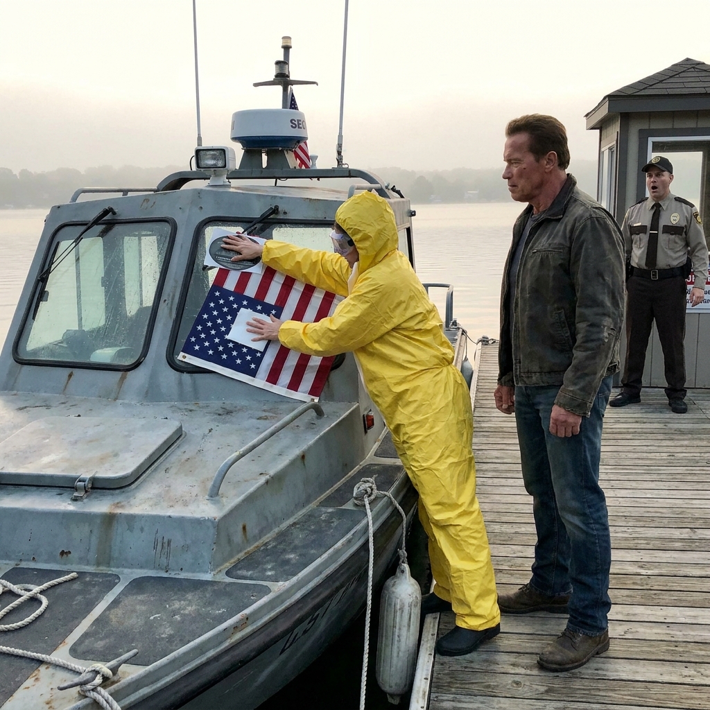 I watched the 63-year-old HOA president use an industrial heat gun to melt forty-seven fake violation stickers onto the American flag of my official Navy patrol boat. S