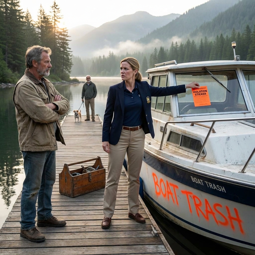 After spray-painting eight-inch neon orange letters across my late uncle’s pristine boat, the HOA president dragged me into a packed community meeting to demand $15,000 in fines.