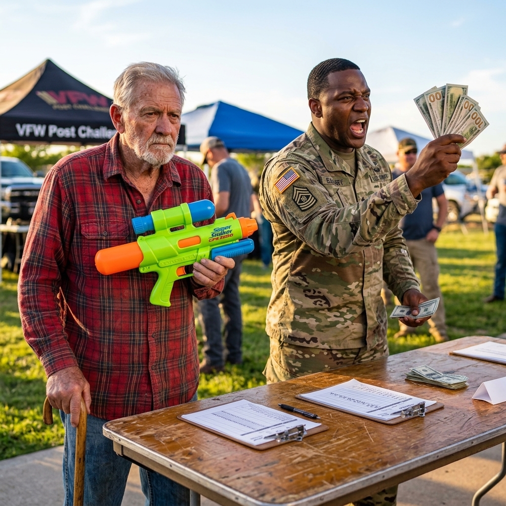 The arrogant champion told the old man to save his bad back and step away from the firing line. The 78-year-old locked the iron sights and whispered one word.