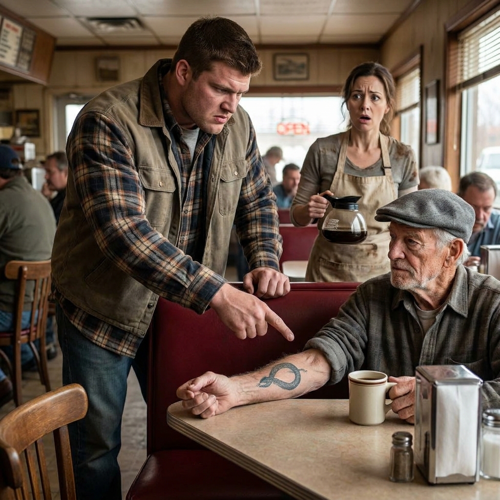I was wiping down tables when a cocky Delta Force soldier threatened an elderly man over the faded ink on his forearm.