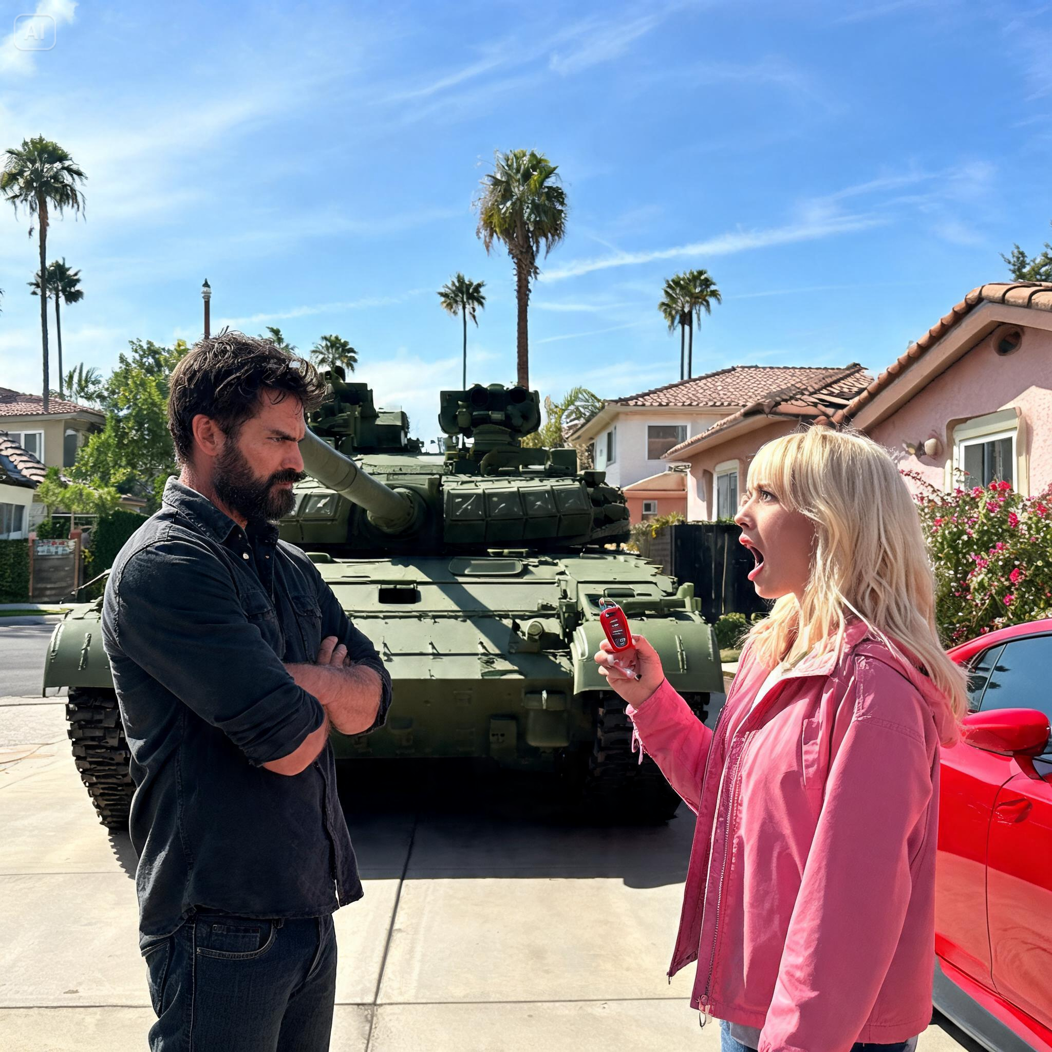 HOA KAREN BLOCK MY DRIVEWAY GATE WITH HER LAMBO, SO I DROVE MY ARMORED TANK RIGHT OVER HER CAR IN BELOW.