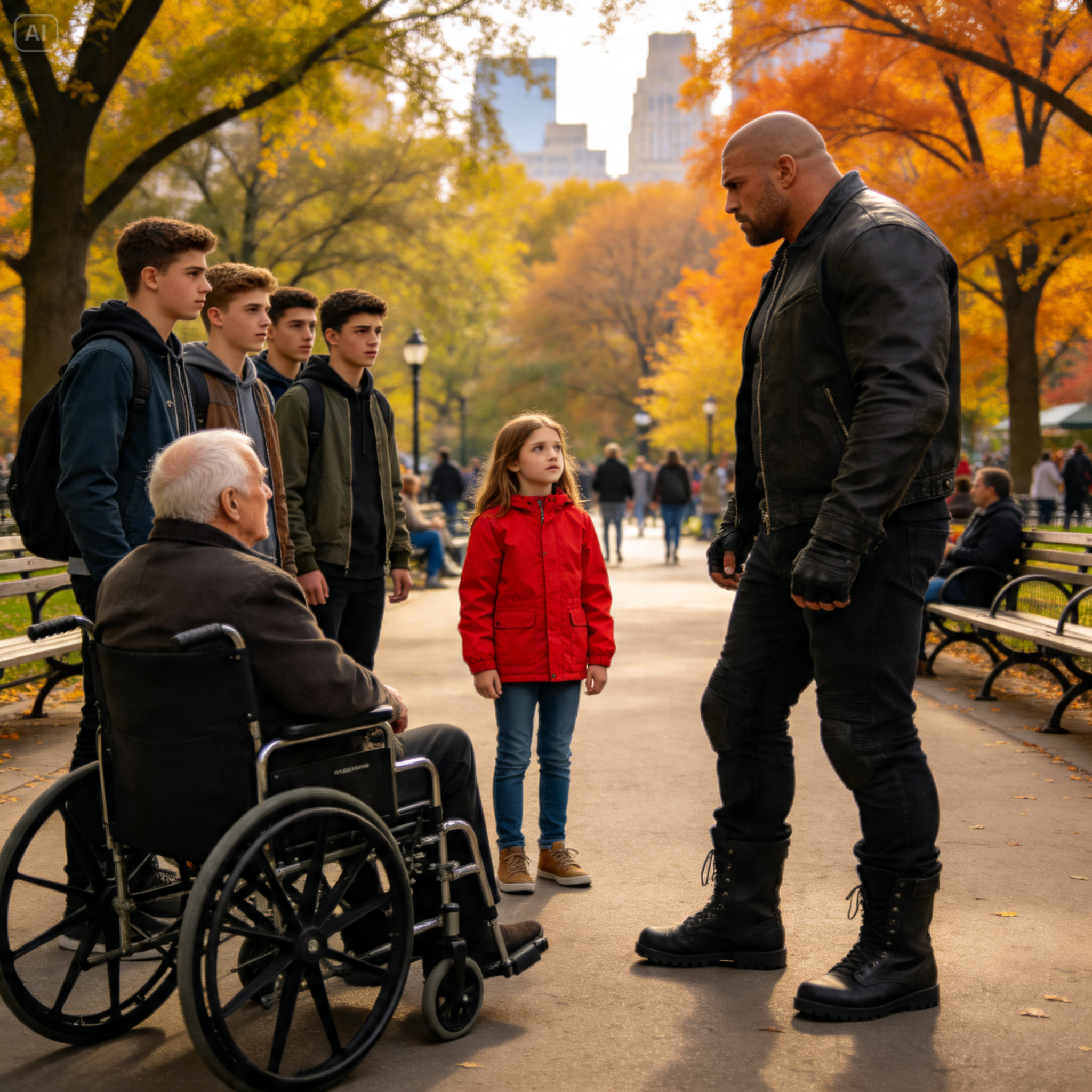 “STOP, STOP!” LITTLE GIRL STOOD BETWEEN BULLIES AND THE WHEELCHAIR VETERAN, AND THEN 237 HELLS ANGELS WERE THERE BY DUSK!
