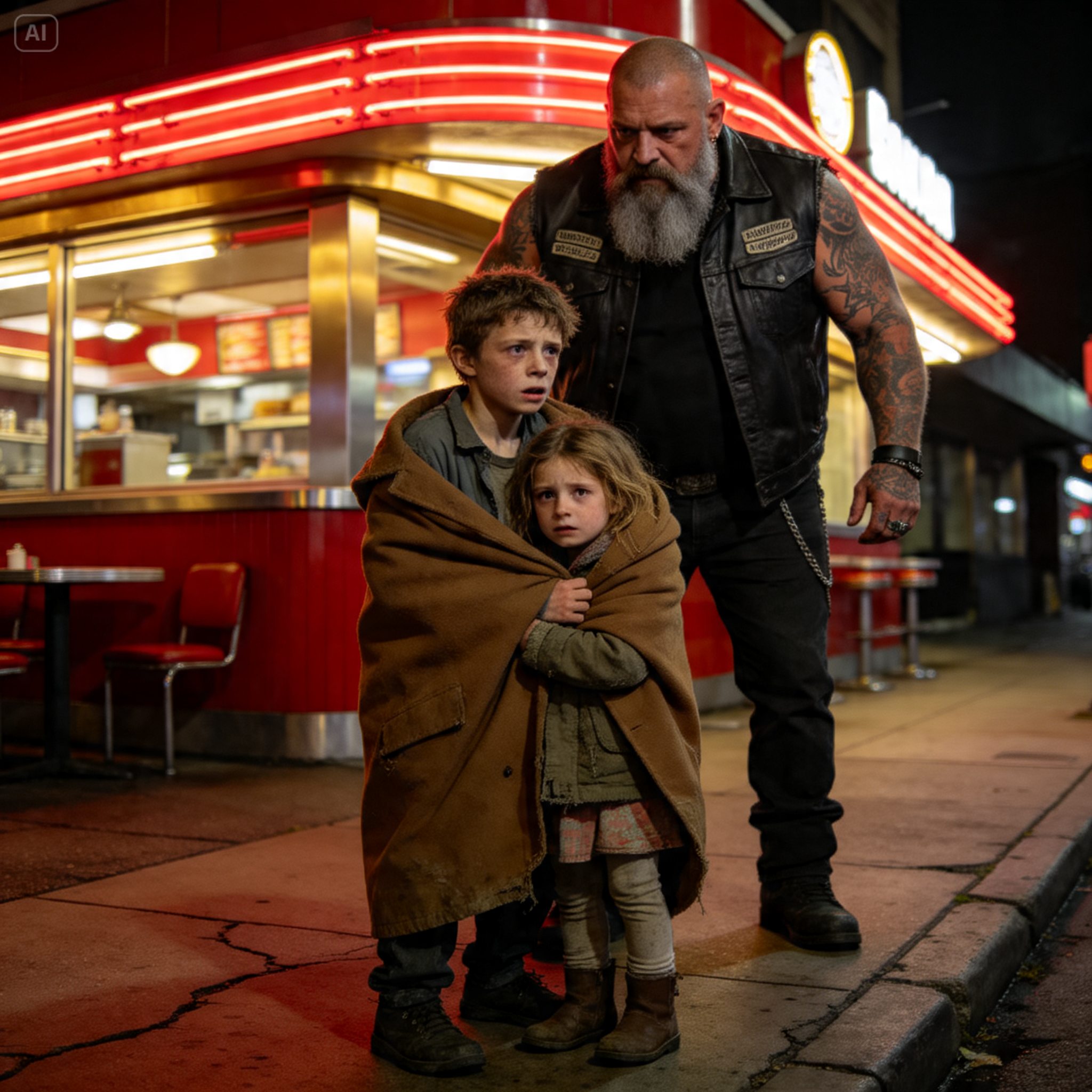 “YOU TOUCH MY DAUGHTER!” THE LOS ANGELES BIKER BOSS GROWLED, BEFORE A HOMELESS BOY GAVE HIS WARM COAT TO HELLS ANGEL’S FREEZING DAUGHTER, AND THEN…