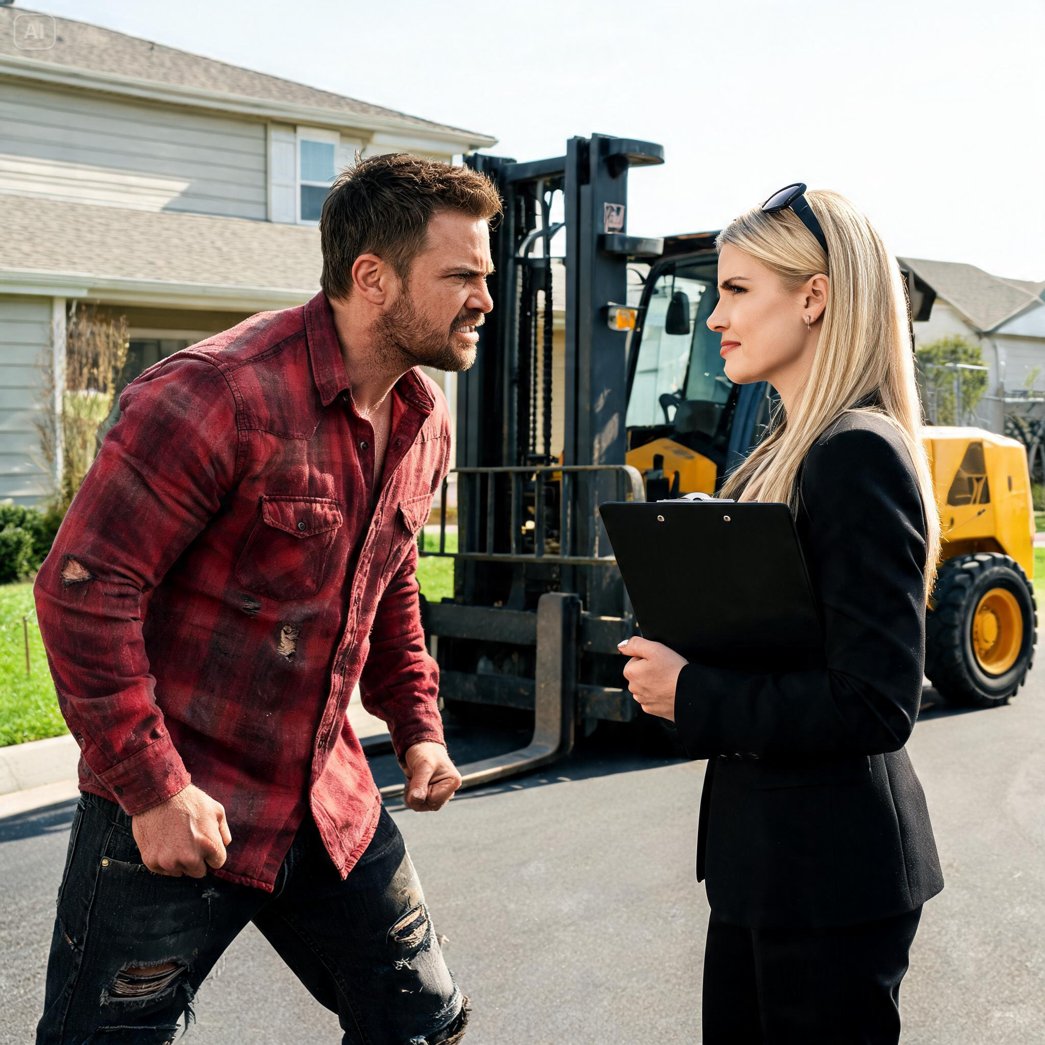 “YOU ARE GOING TO REMOVE THAT MACHINE IMMEDIATELY!” THE HOA KAREN ORDERED MY FORKLIFT REMOVED, NOT KNOWING THE WEIGHED 25 TONS BLOCKED HER SECRET MILLION-DOLLAR DEAL.