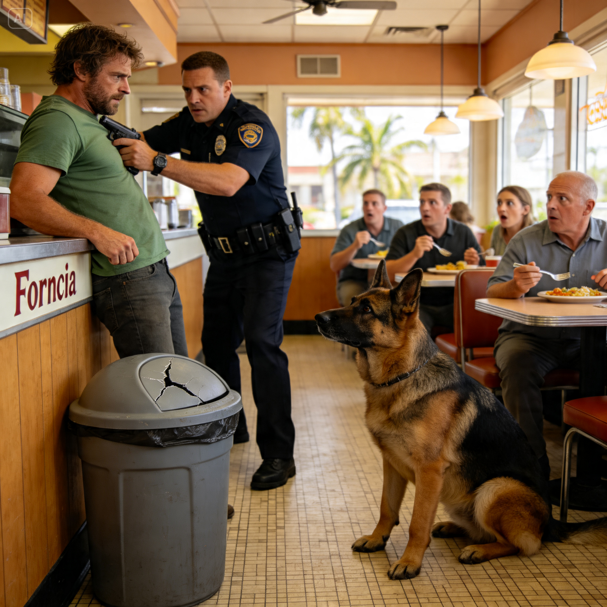 ARROGANT COP HANDCUFFED NAVY SEAL IN A DINER, BUT JUST MOMENT, HIS GERMAN SHEPHERD DID NEXT SAVED EVERYONE!