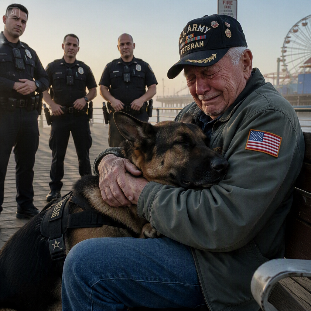 “ATTACK, K9! THAT’S AN ORDER!” SHE YELLED. BUT THE DOG ONLY SHIELDED THE SHIVERING VETERAN ON SANTA MONICA PIER