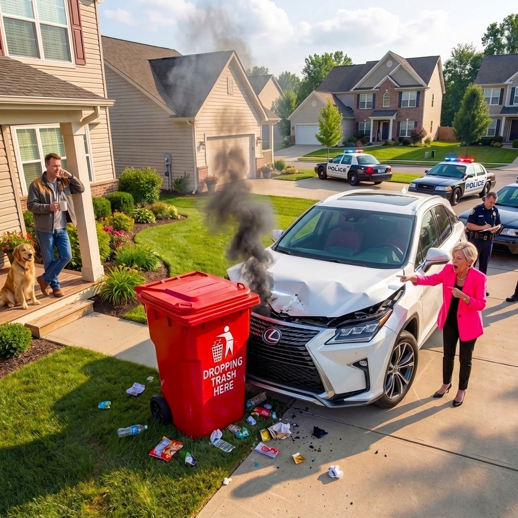 HOA Karen Kept Knocking Over My Trash Can Everyday With Her Lexus — So I Replaced It and Gave Her A Little Surprise