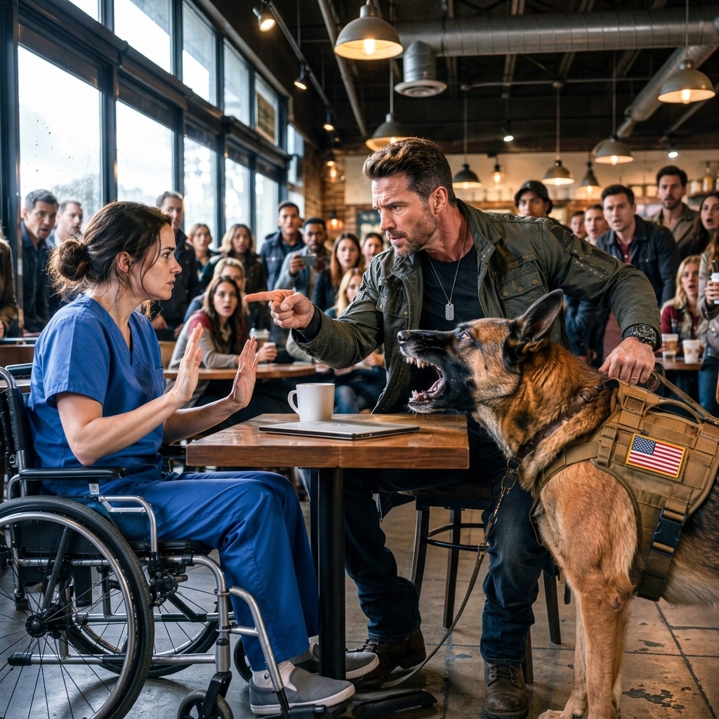 Billionaire Humiliates Paralyzed Nurse in Crowded Cafe, Unaware Her Military K9 Companion Senses a Deadly Medical Emergency