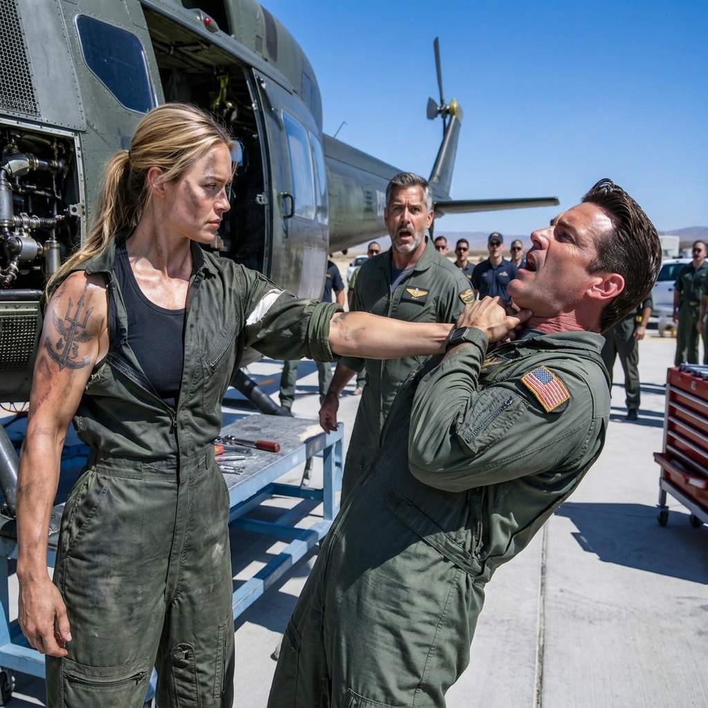 They Mocked Her as Just a Jet Mechanic — Until the Navy SEAL Tattoo Appeared Under Her Torn Sleeve and the Pilot Whispered, “No…”
