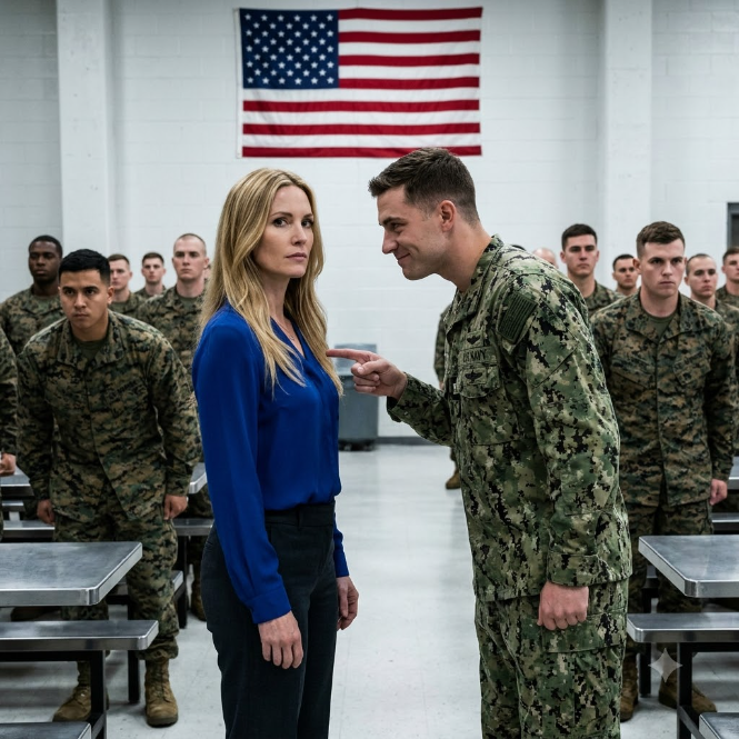 When a Power-Tripping Petty Officer Cornered a Woman, Every Marine in the Dining Facility Stood Up in Silent, Terrifying Judgment.