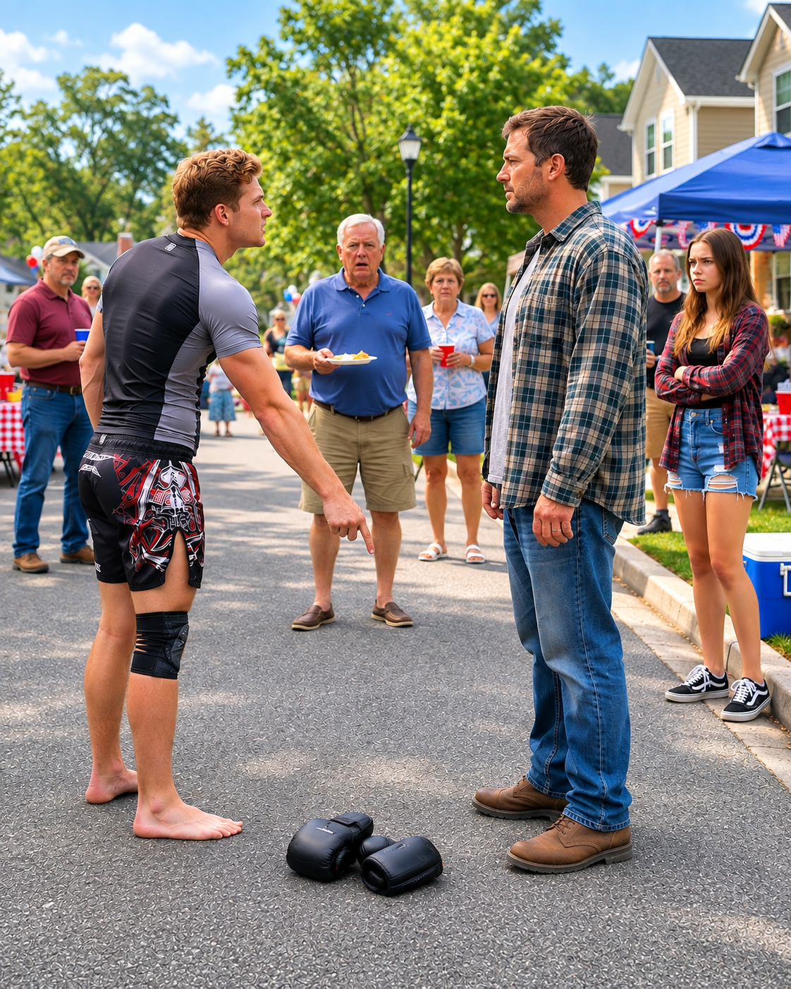 My sixteen-year-old daughter froze when the nineteen-year-old neighborhood bully tossed his fighting gloves onto the asphalt during our Labor Day block party.